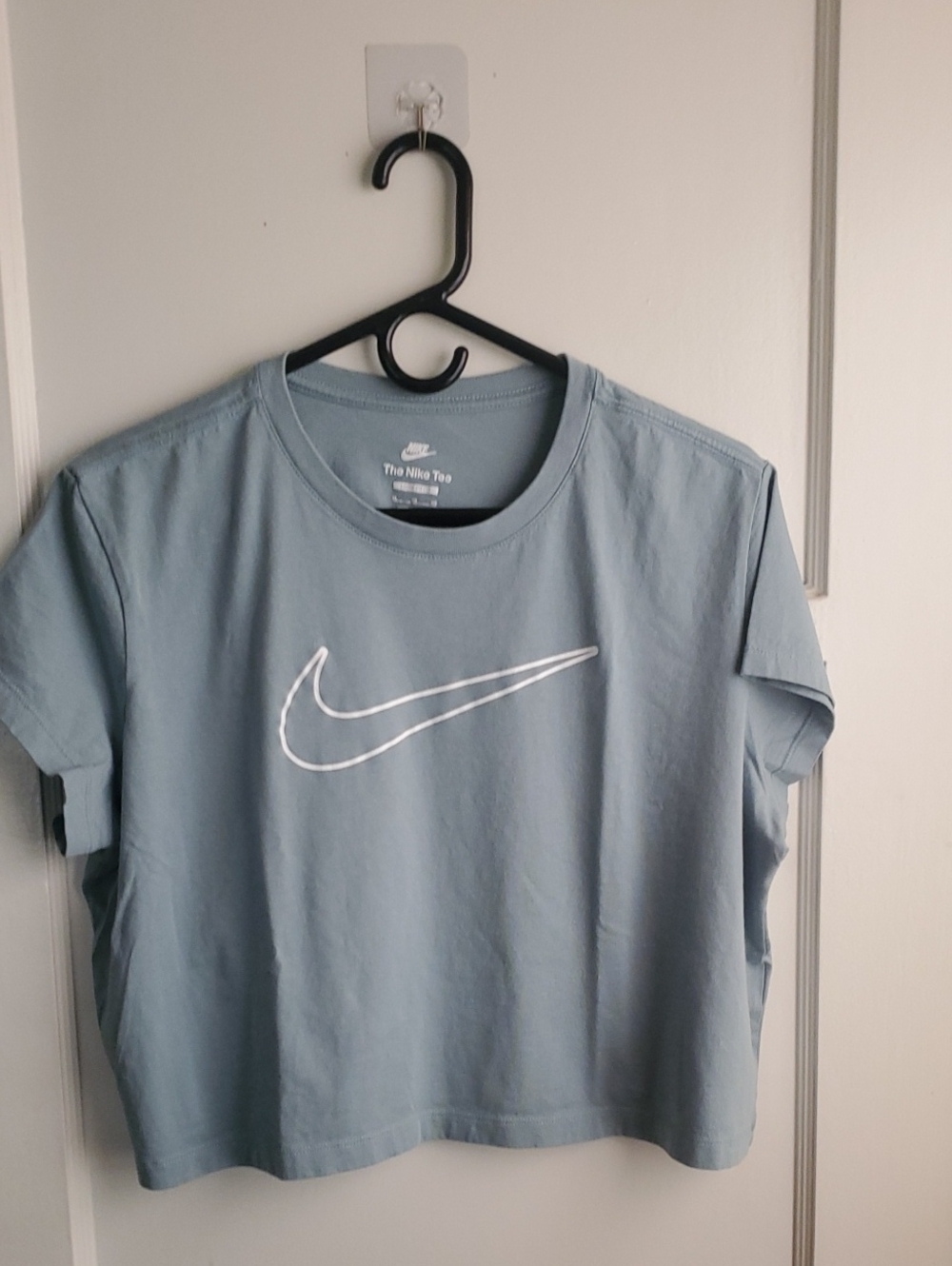 Nike Light Blue Boxy Swoosh Crop Tee